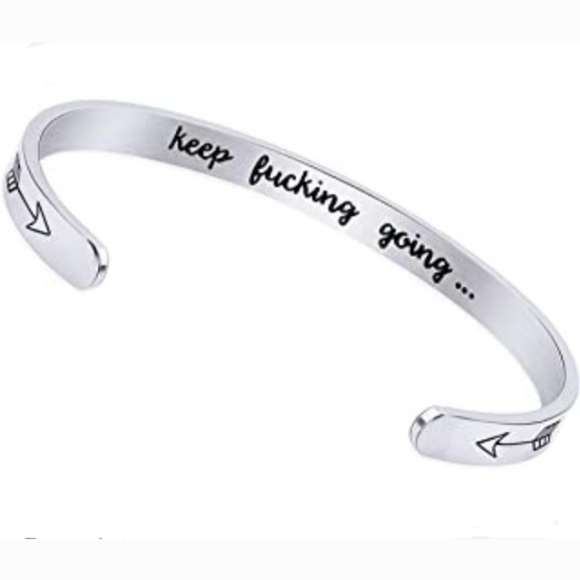 Silviax 'Keep....Going' Siver Inner Engraved Bangle Cuff Bracelet NWOT In Box - Picture 2 of 13